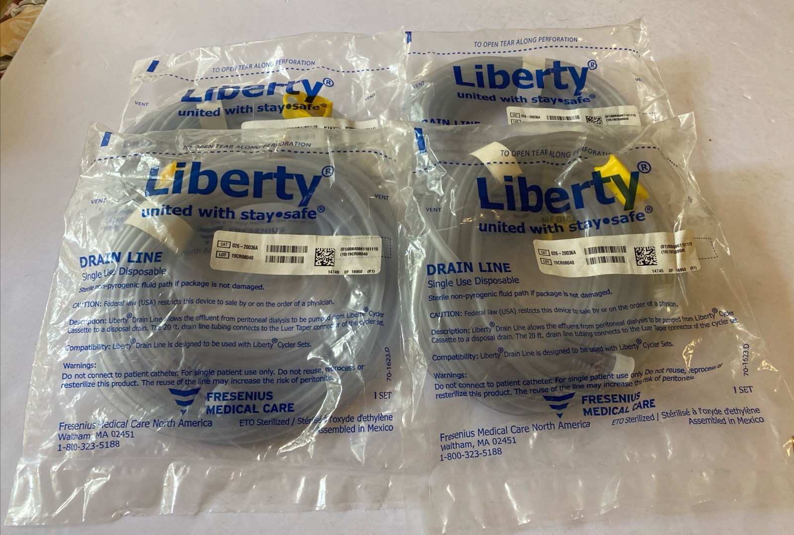 LOT of 4 Liberty Cycler Drain Line by Fresenius 026-20036A Sealed 4 Individual