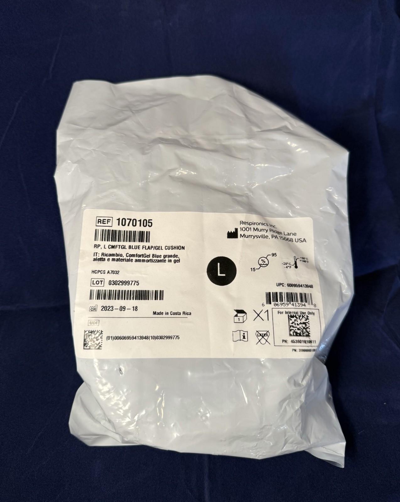 Respironics Comfort Gel Blue Large Cushion and Flap – New – Unopened