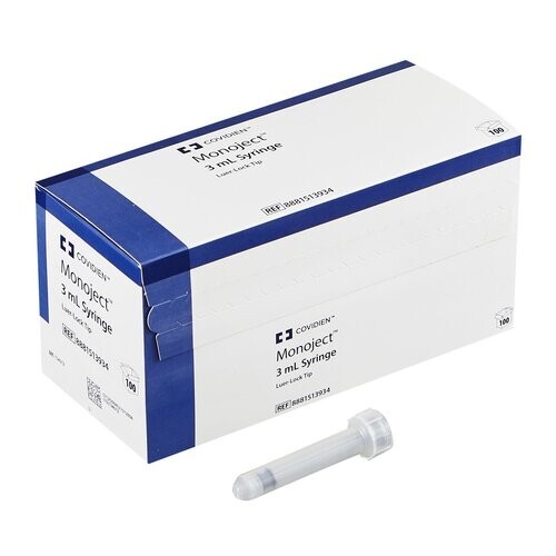 General Purpose 3ml Monoject Syringe w/o Safety Luer Lock Tip 100/BX #8881513934