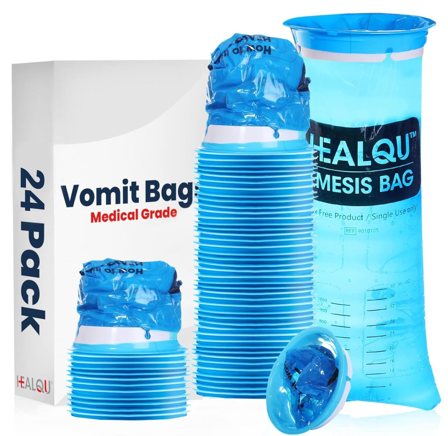Hospital Vomit Bags – 24 Pack 1000Ml Car Throw up Bag – for Airsick Travel & Mot