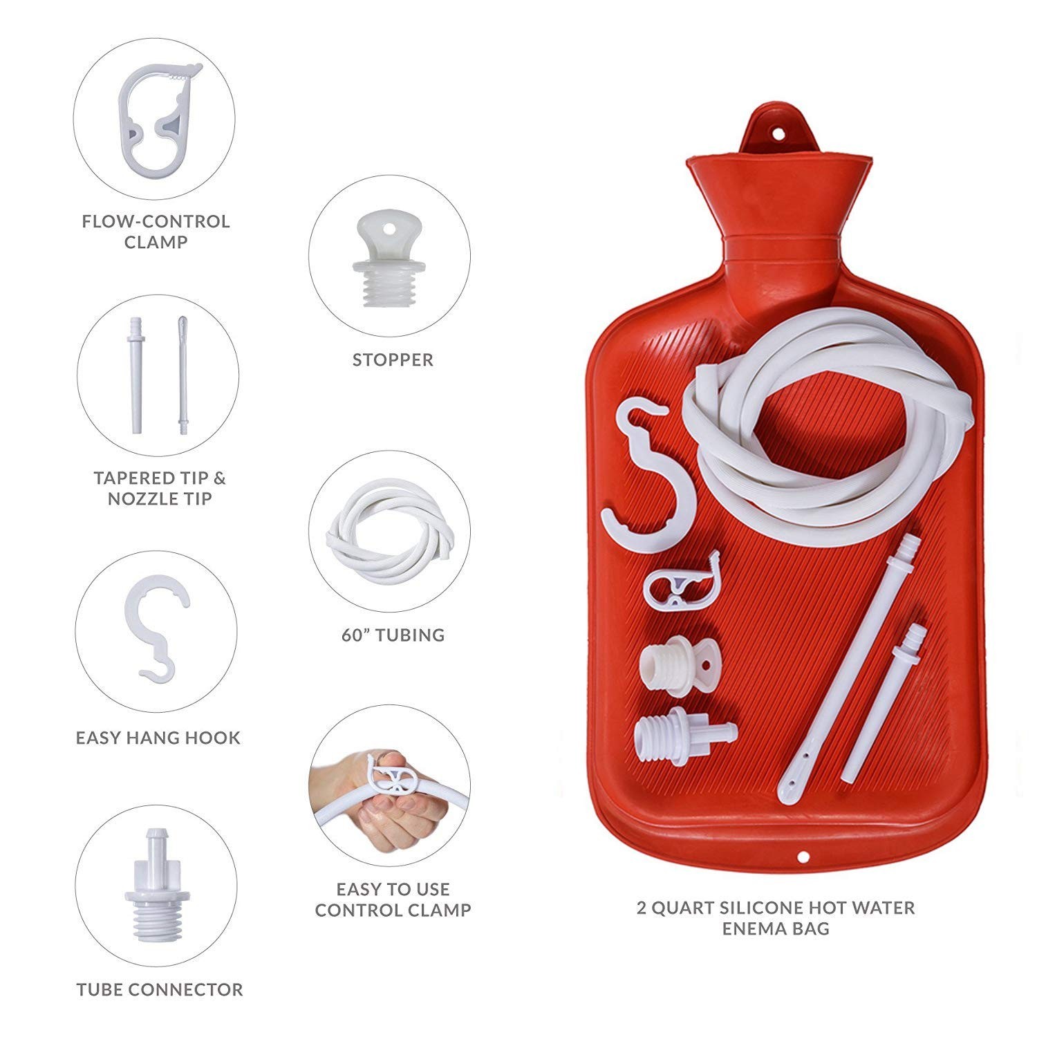 Enema Bag Anal Douche for Men Women BPA Free (2 Quart) Hot Water Bottle