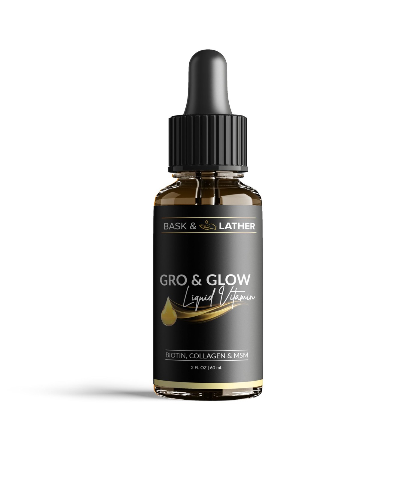 Liquid Vitamin Collagen Biotin MSM Beauty Supplement 2 Fl Oz BASK LATHER Glow