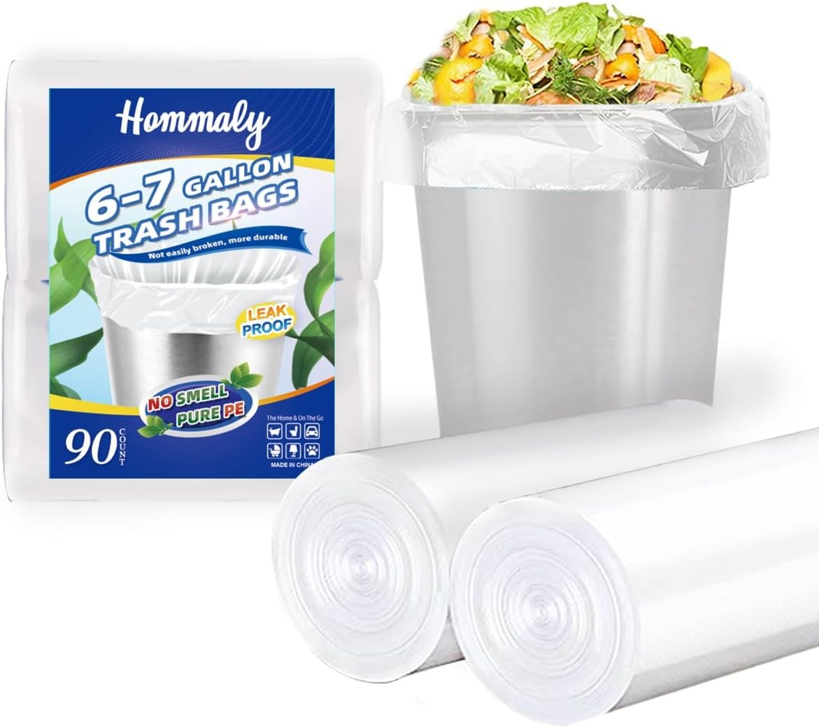 Hommaly 6-7 Gallon 90 pcs Small Clear Trash Bags 90 Count (Pack of 1),