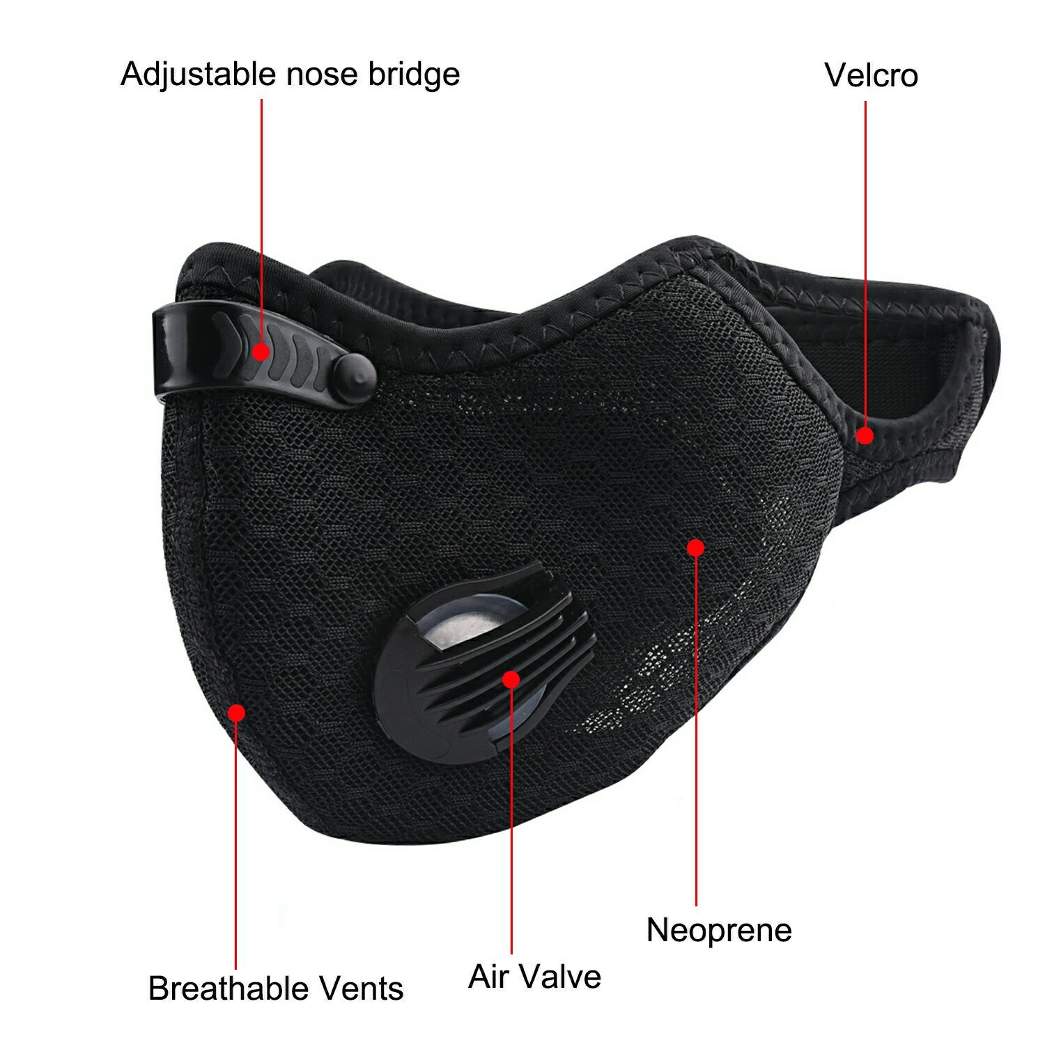 Face Masks with Activated Filter and Valves for Allergy, Outdoor, Gym