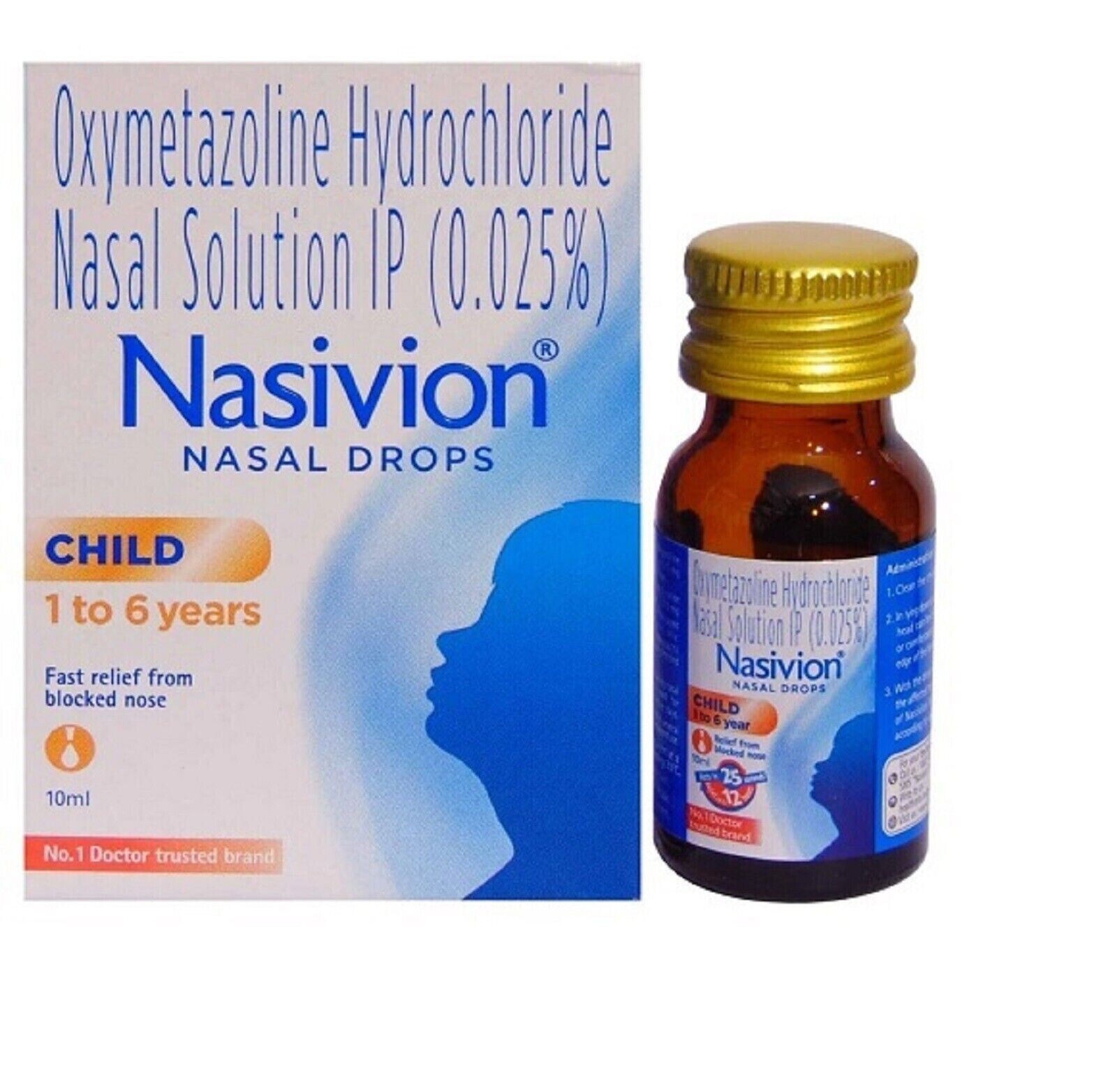 Nasivion 0.025% Paediatric Child Nasal Drops Fast Relief From Blocked Nose 10 ML