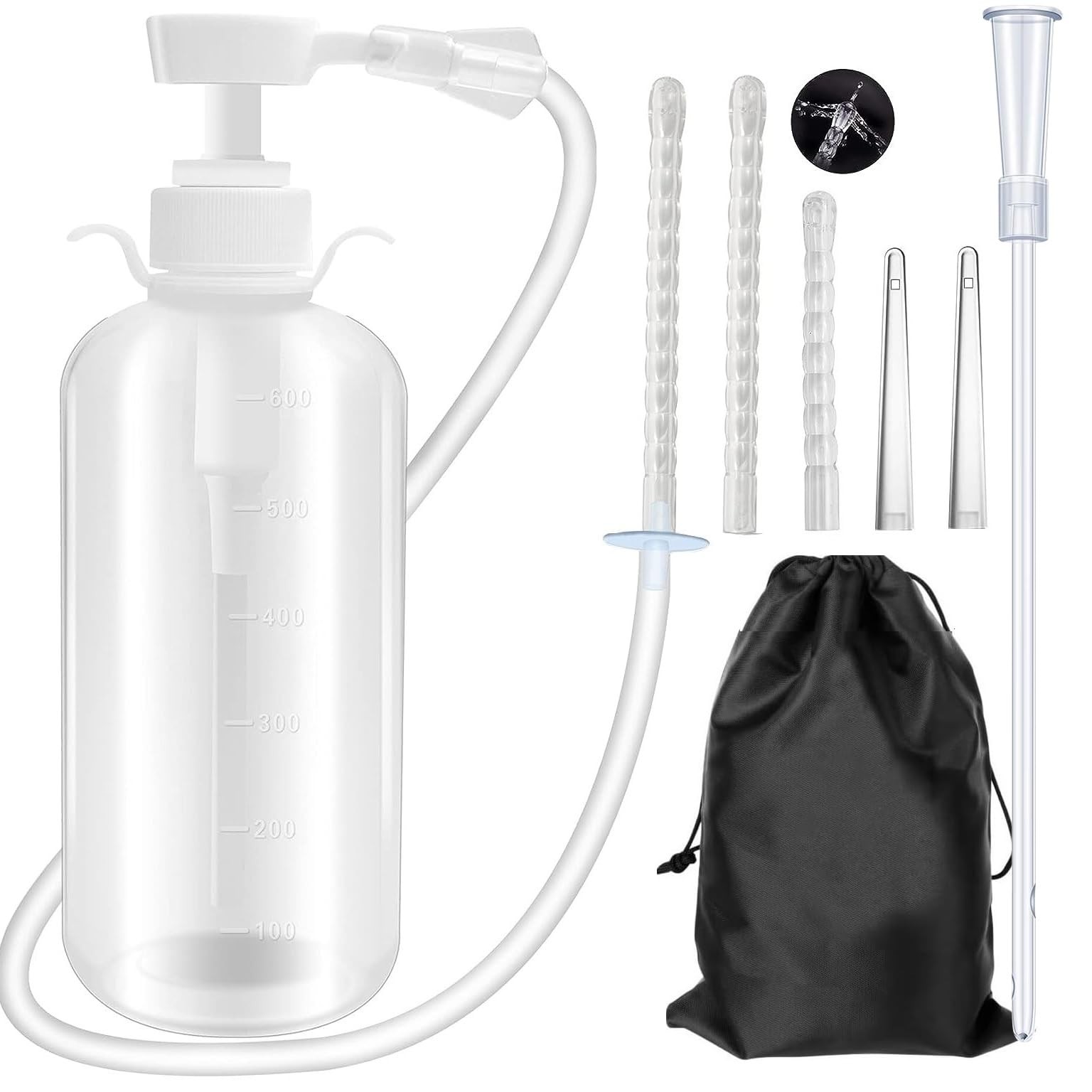 1 Kit 600ml Feminine Wash Enema Pump Bottle 6 Nozzle Tips Colon Cleansing Tool