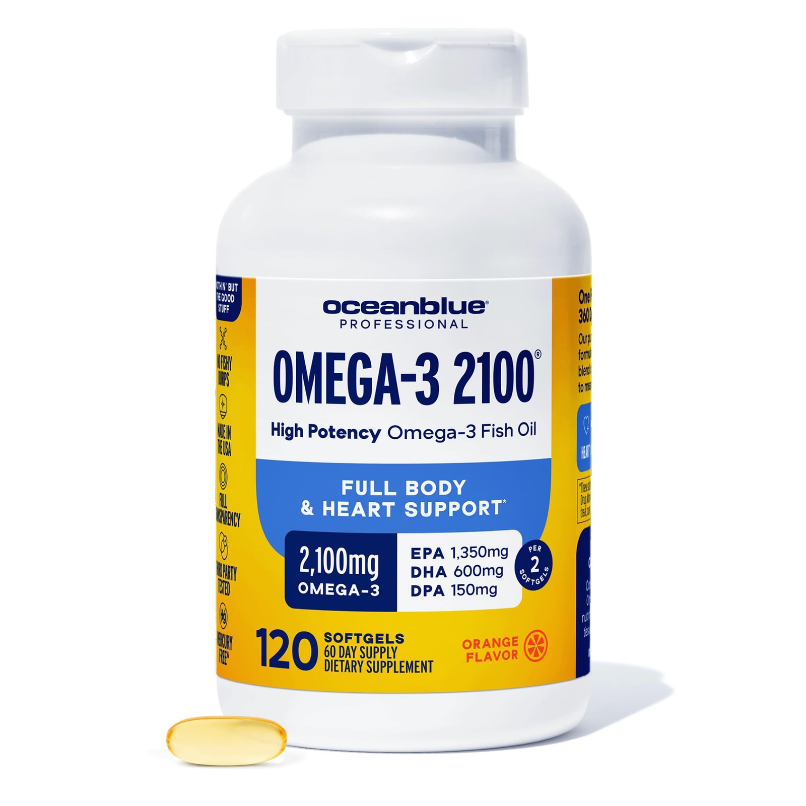 Omega 3 Fish Oil 2100mg Triple Strength 120 Softgels Natural Orange Geeloa High