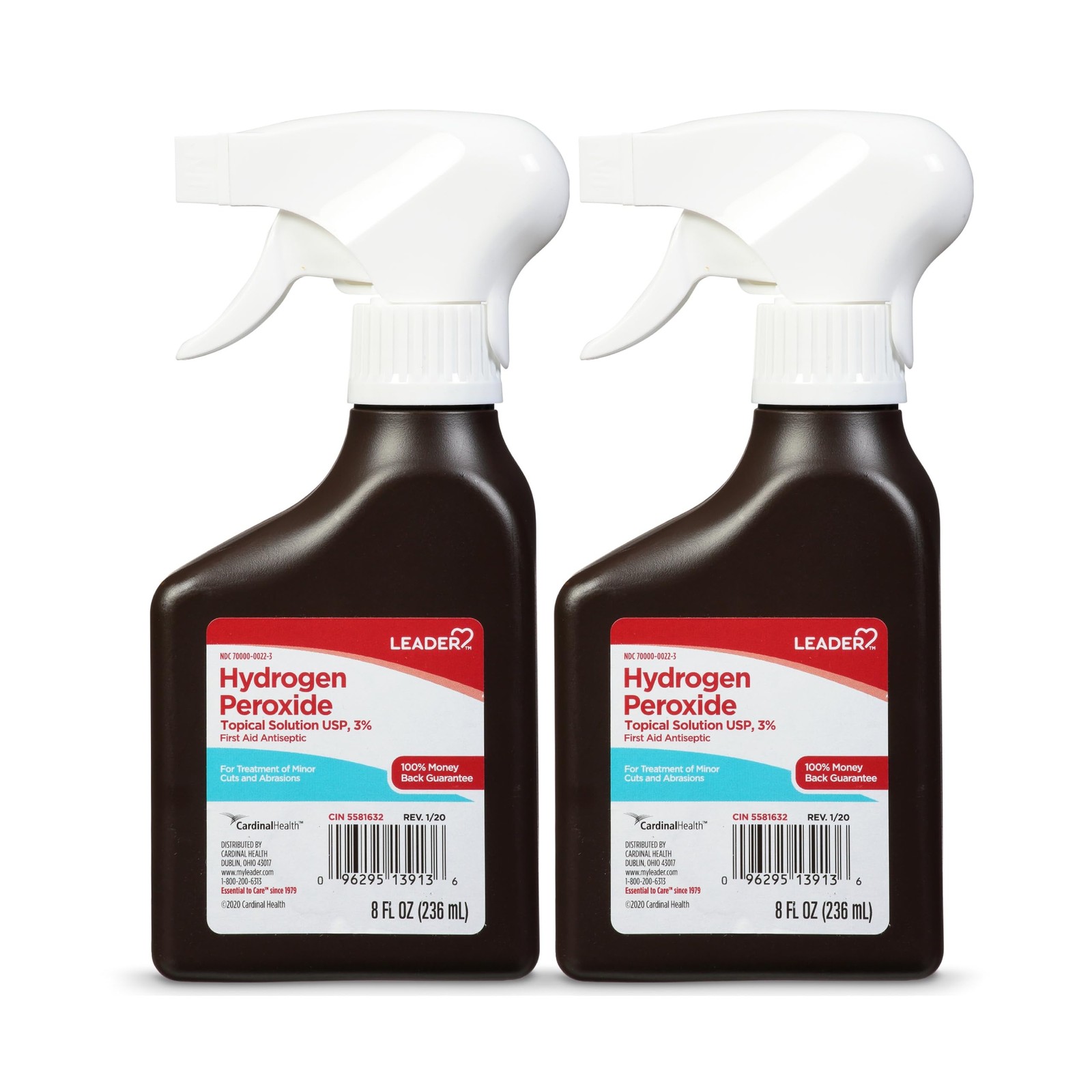 Hydrogen Peroxide 3% Topical Solution 8 Fl Oz Pack of 2 Clear Spray Leader First