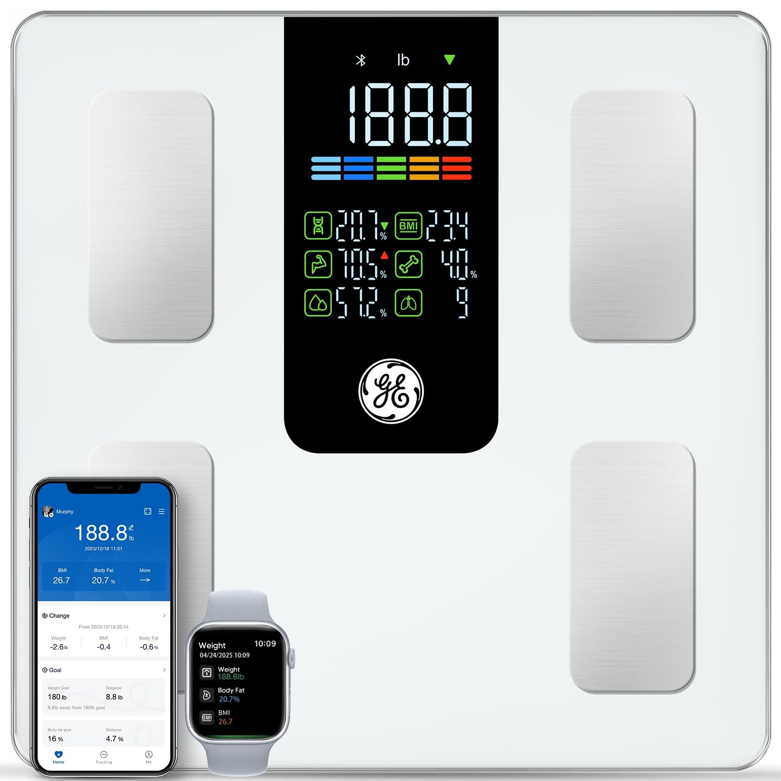 Smart Scale Digital Bluetooth 500lb 11.8 Large Platform White GE Fit Plus LN