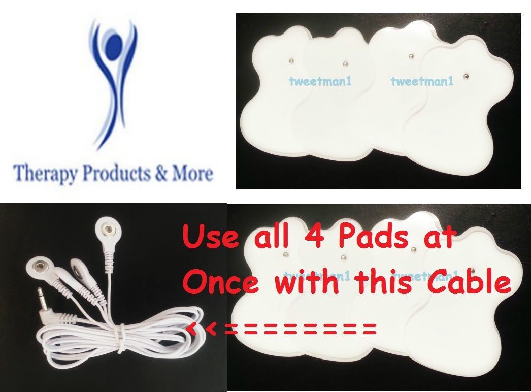 OMRON PM3030-Compatible QUAD 4 Snap Lead Cable Wire + 24 ELECTROTHERAPY PADS