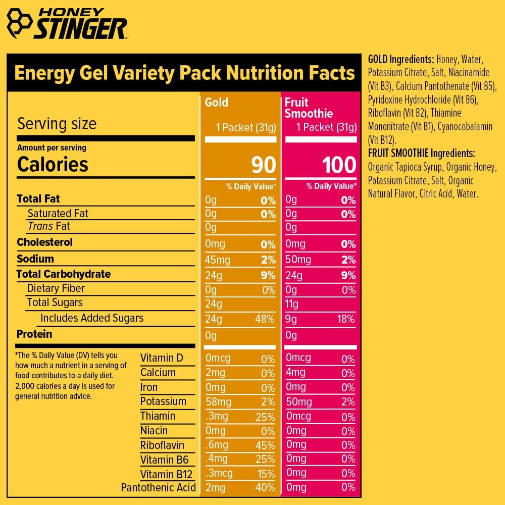 Honey Stinger Energy Gel Variety Pack of 24 Gold Organic Fruit Smoothie Packs