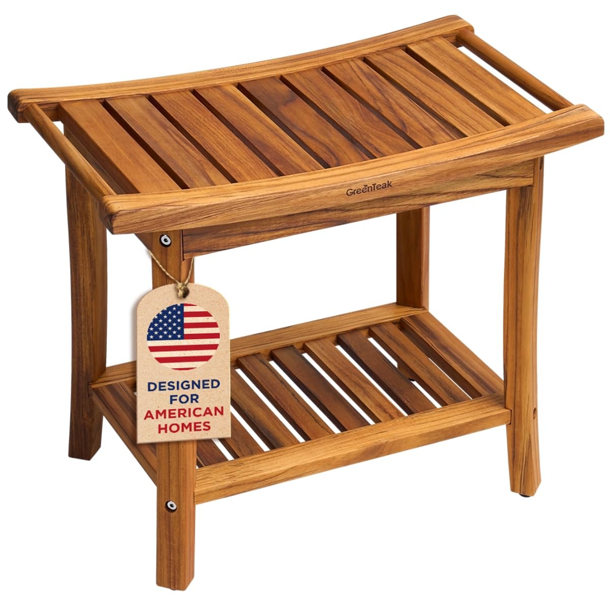 Shower Bench 22 2 Tier Teak Wood Waterproof 300 lb Capacity GREENTEAK