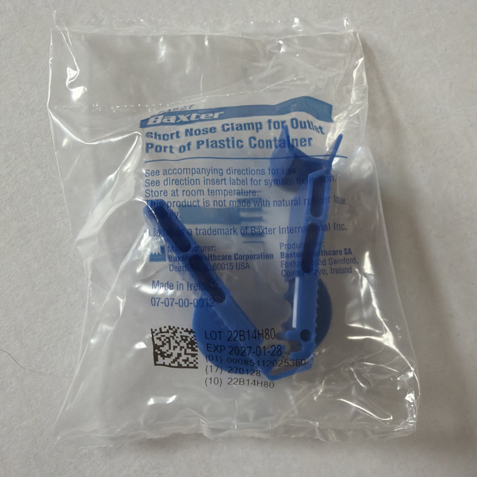 Baxter 5C4527 Short Nose Clamp For Outlet Port Of Plastic Container