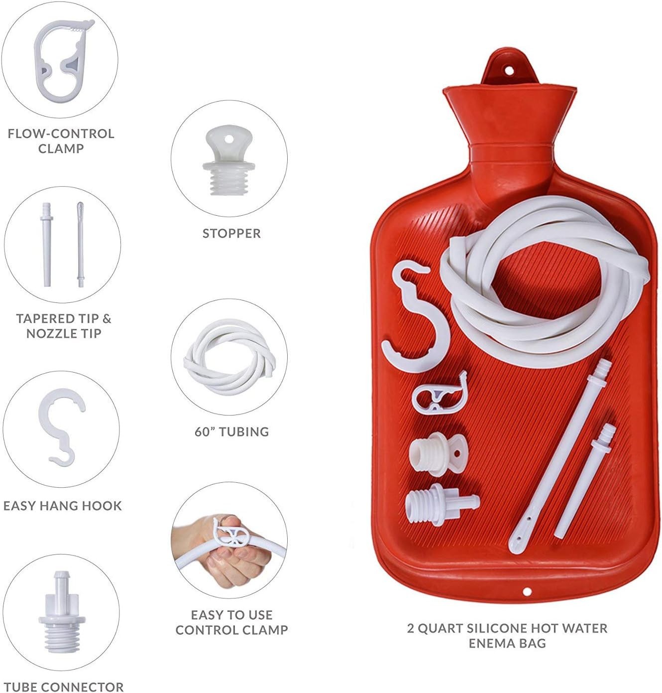 Enema Bag Anal Douche for Men Women BPA Free (2 Quart) Hot Water Bottle – Coffee