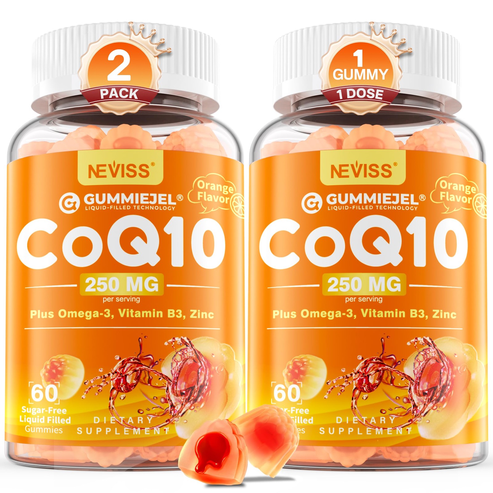 Sugar Free CoQ10 250mg Gummies 60 Count Pack of 2 Heart Health Led