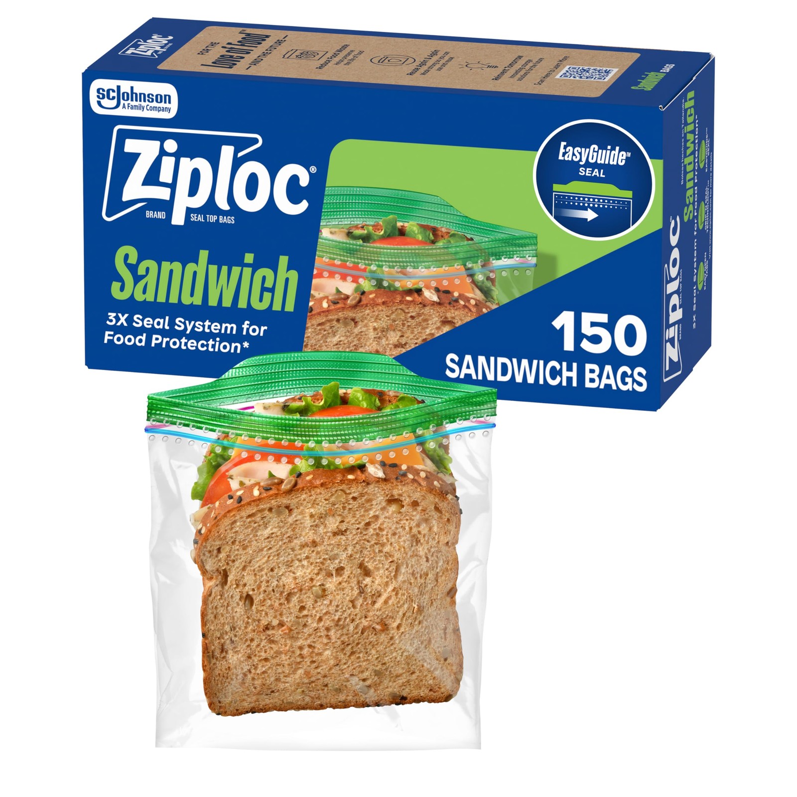 Plastic Food Storage Bags Easy Open Close 150 Count Ziploc Sandwich Snack Total