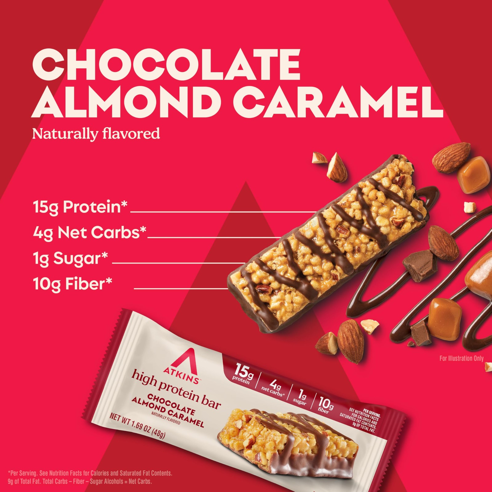 Protein Bars Chocolate Almond Caramel 15g 3g Net Carbs 1ct Atkins High Keto