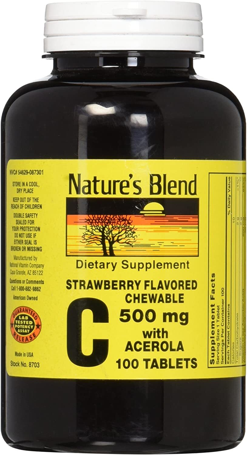 Nature’s Blend 8703 Vitamin C Chewable 500 mg Acerola Strawberry Flavor (Each)