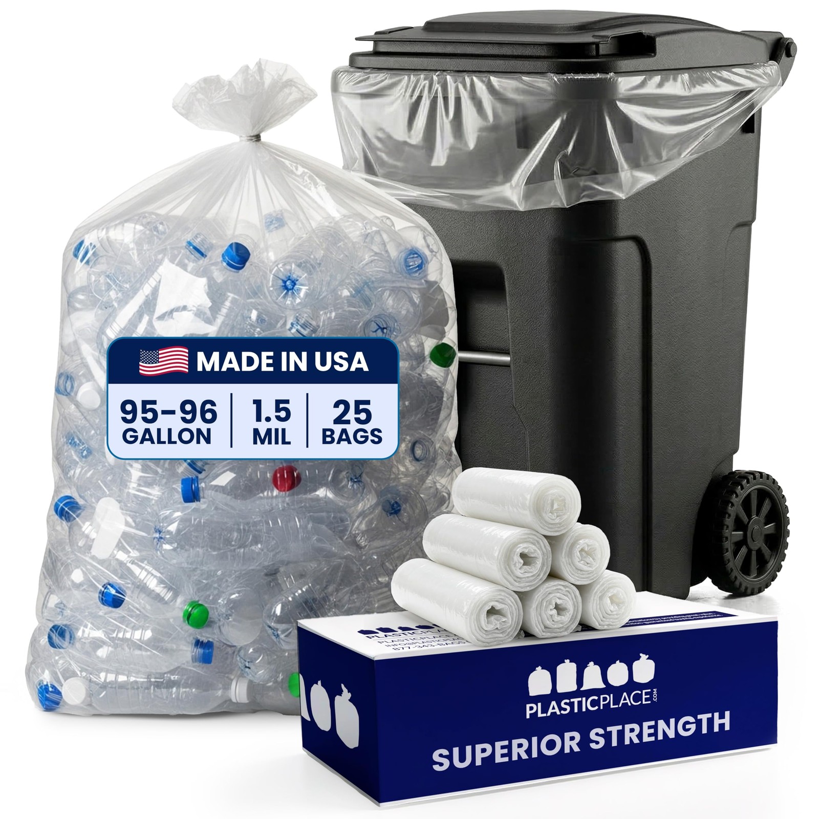 Plasticplace 95-96 Gallon Garbage Can Liners ,25 25 Count (Pack of 1), Clear