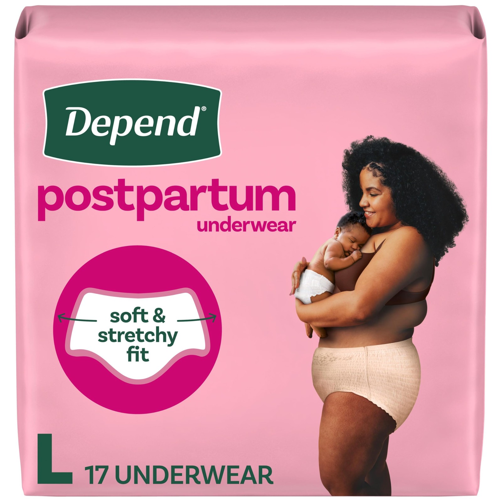 Depend Postpartum Underwear Women Maximum Absorbency Large 17 Count Blush Adult