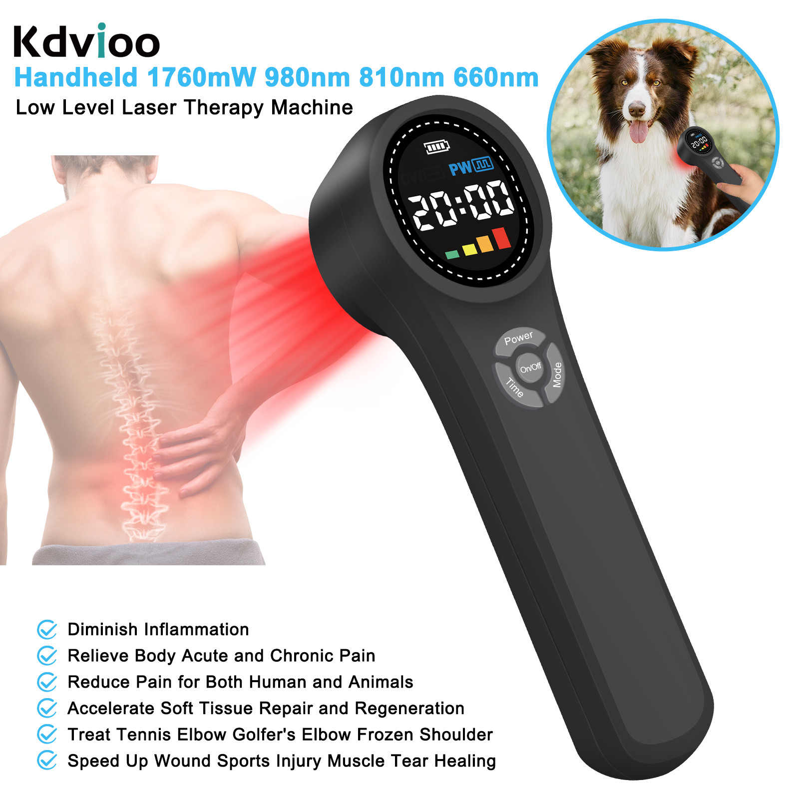 Cold Laser Therapy LLLT 1760mW 660 810 980nm Pain Relief Machine for Home Clinic