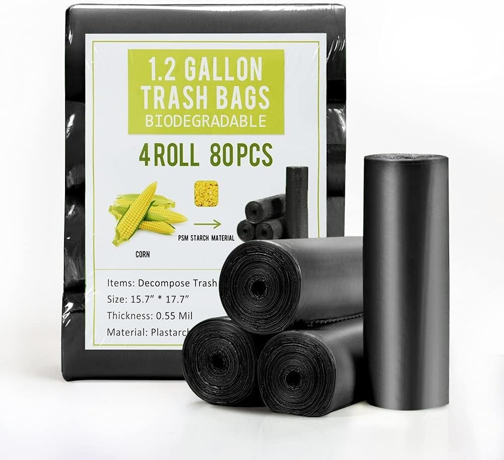 1.2 Gallon Small Garbage Bags Biodegradable 5 1 Count (Pack of 80), Black NEW