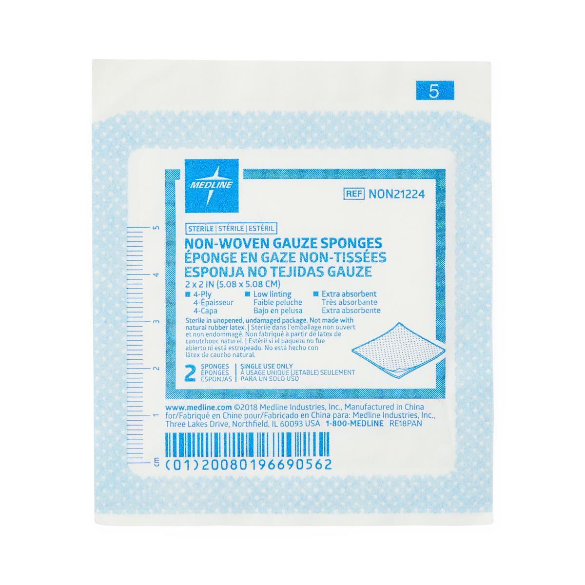 Gauze Sterile Nonwoven 4-Ply Sponges, 2″ x 2″, in 2-Packs, Box of 100