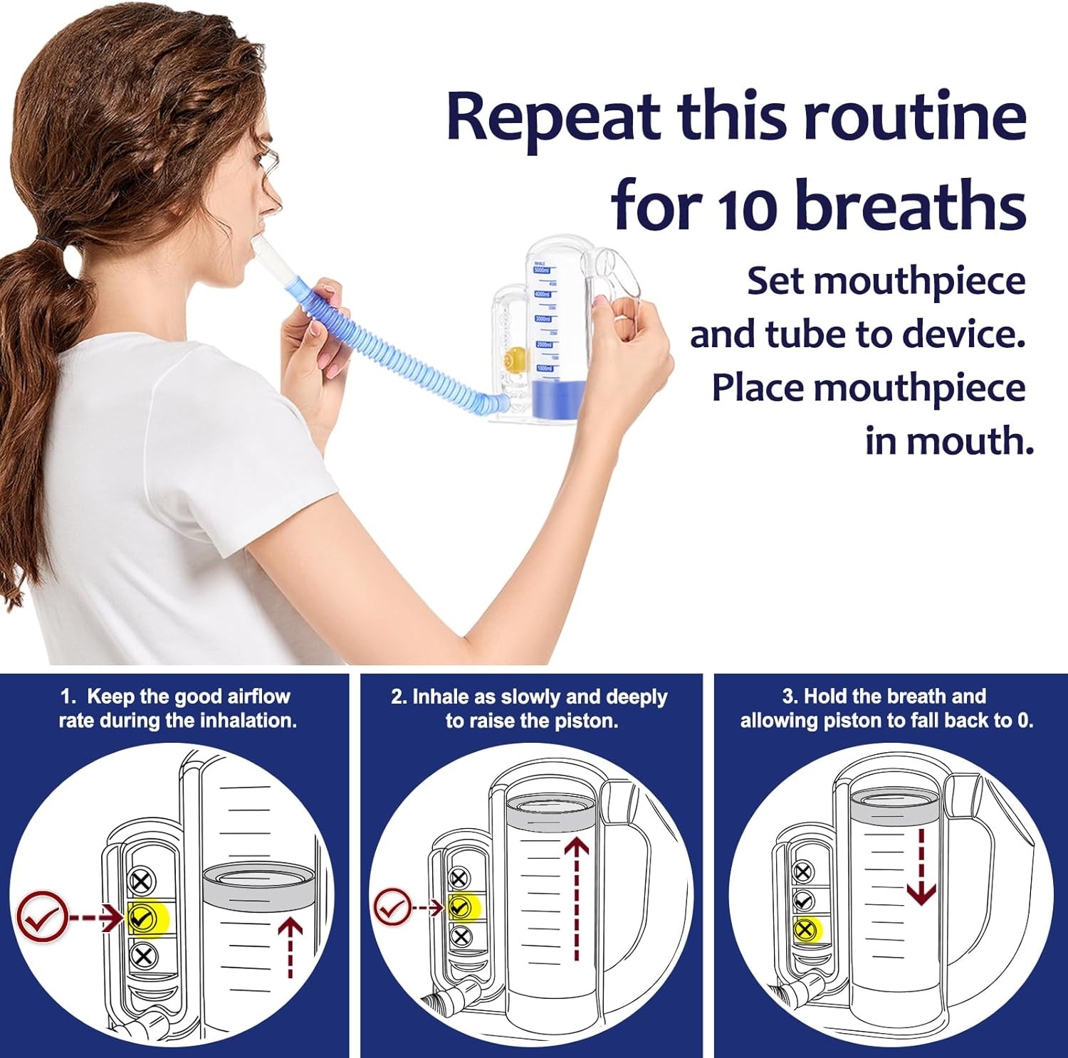 Breathing Exercise Device for Lungs, Lung Exerciser Device – 5000Ml Volumetric D
