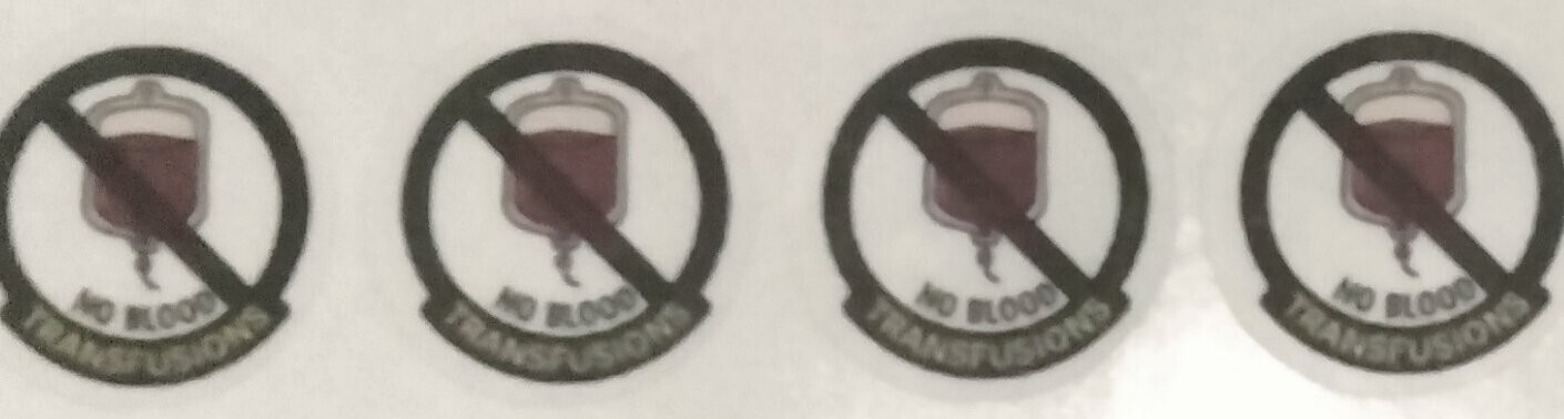 Set of 4 “No Blood Transfusions” stickers for license/keychain/car/phone + BONUS