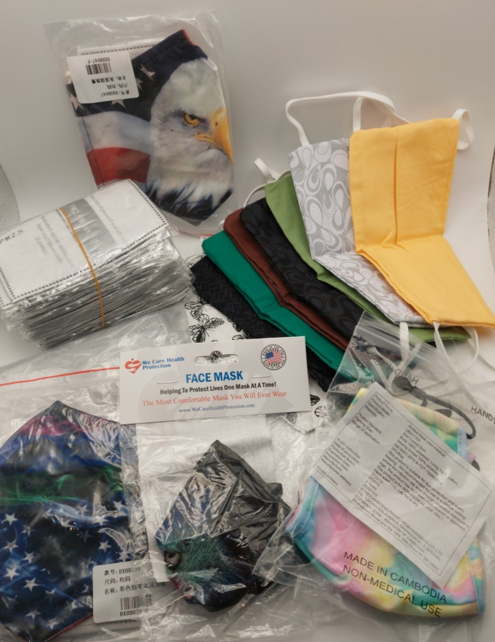 Lot of Cloth Face Masks • 4 New Packaged • 8 Handmade • PM2.5 Filters