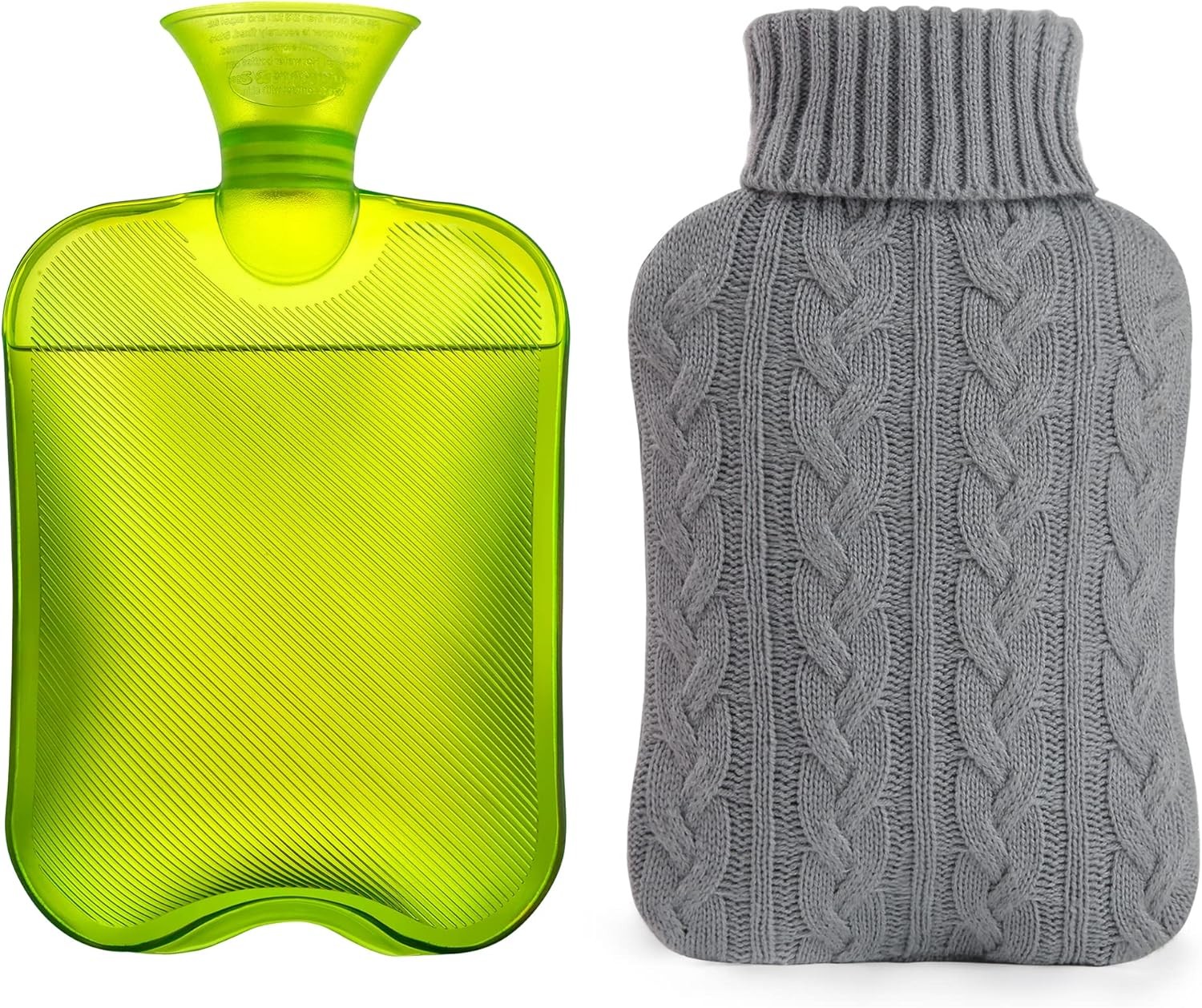samply Hot Water Bottle with Knitted Cover, 2L Bag for and Grey