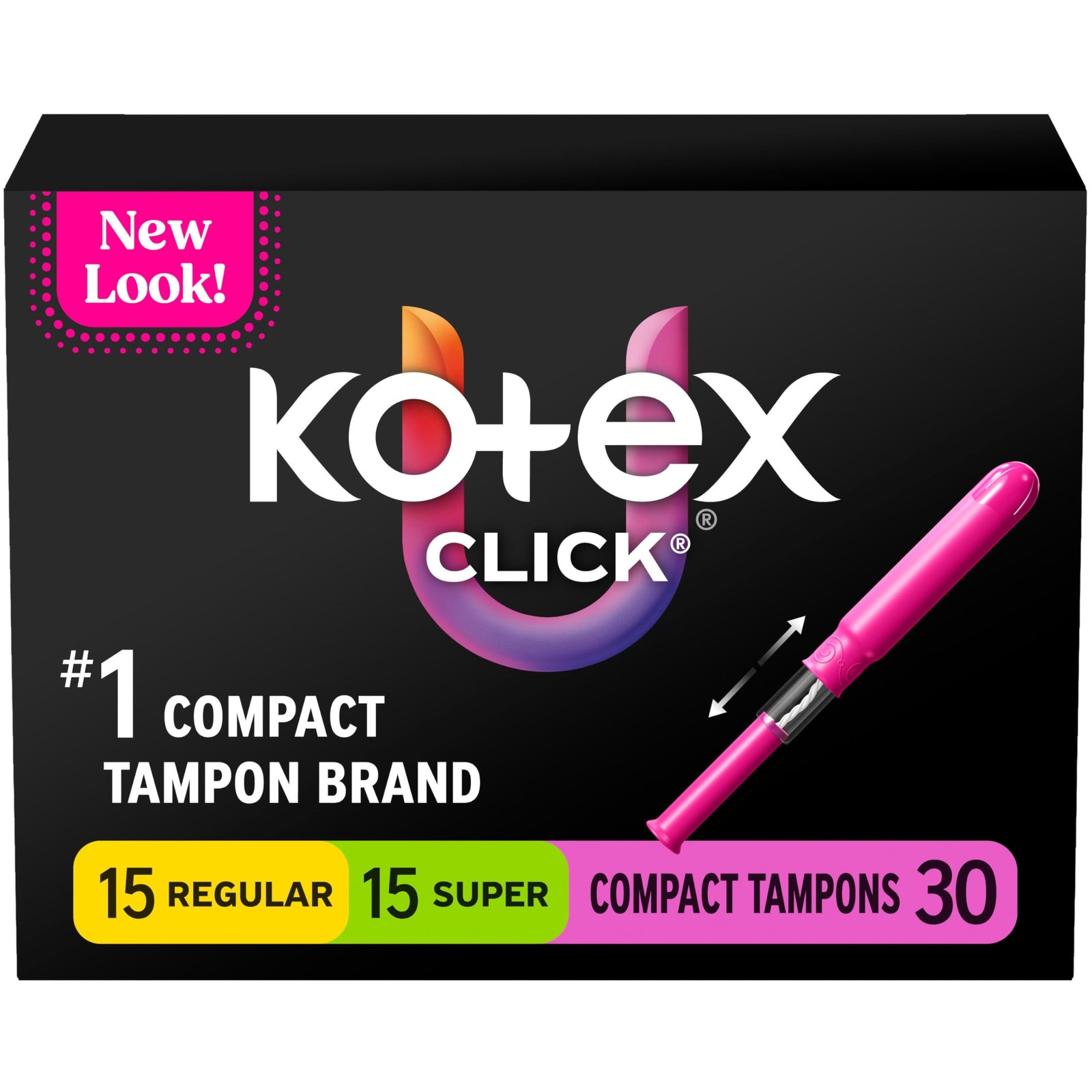 Tampons Compact Regular Super Absorbency 180 Count 6 Pack Kotex Click Multipack