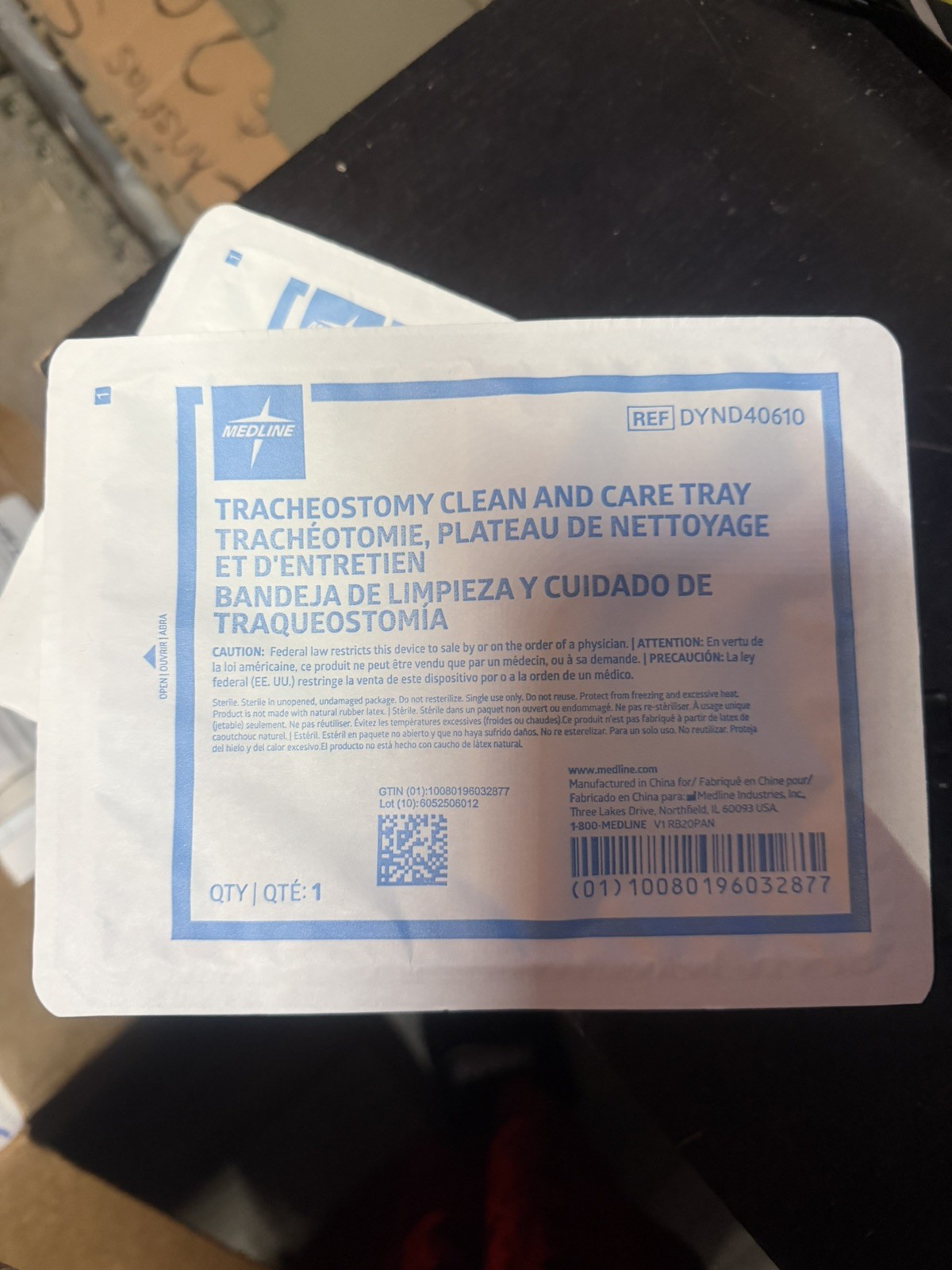 3pcMedline Industries DYND40610 Trach Sets:Tray, Trach, Basic,Pipe Cleaners NEW