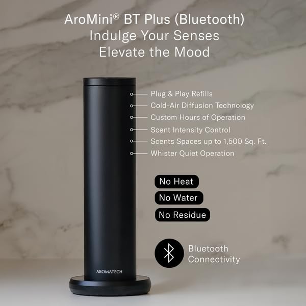 Scent Diffuser Bluetooth Cold Air Nebulizing Essential Oil Black AromaTech Plus