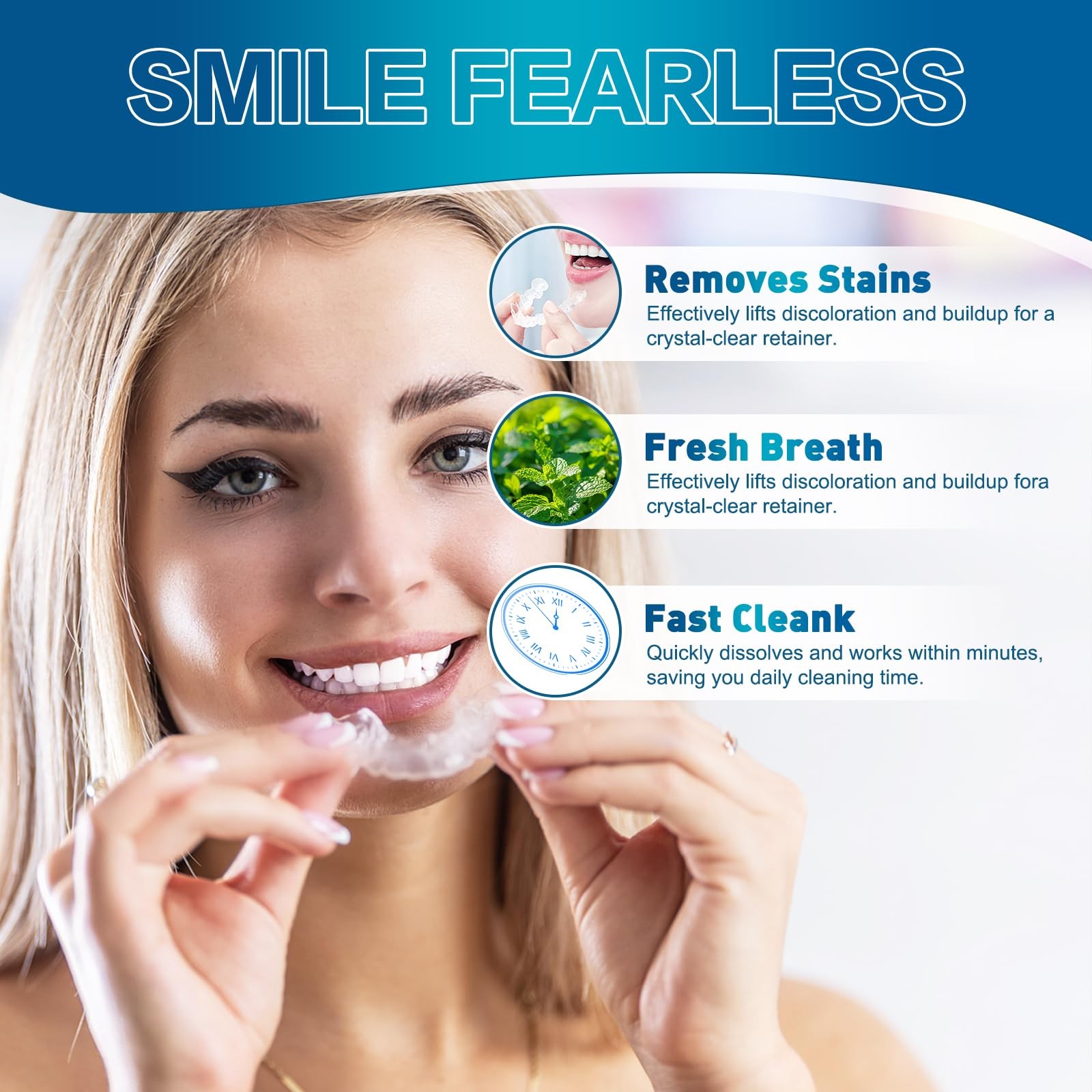 Retainer Cleaner Tablets, Denture Effervescent Tablets – 120 White