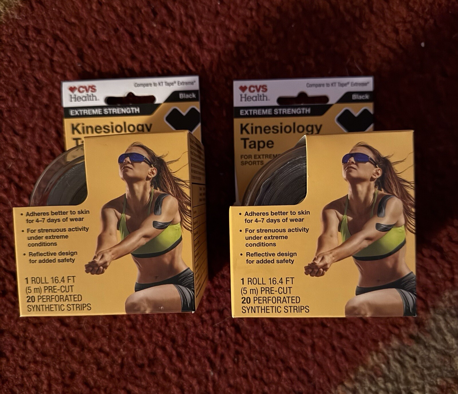 CVS Kinesiology Tape for extreme Sports 2 Rolls 16.4 FT, Synthetic Strips -Black