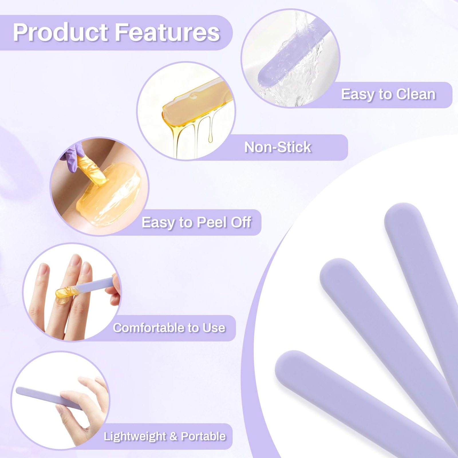 RAQEHO 3 Reusable Silicone Wax Spatula – Non-stick Wax Applicator Stir Sticks fo