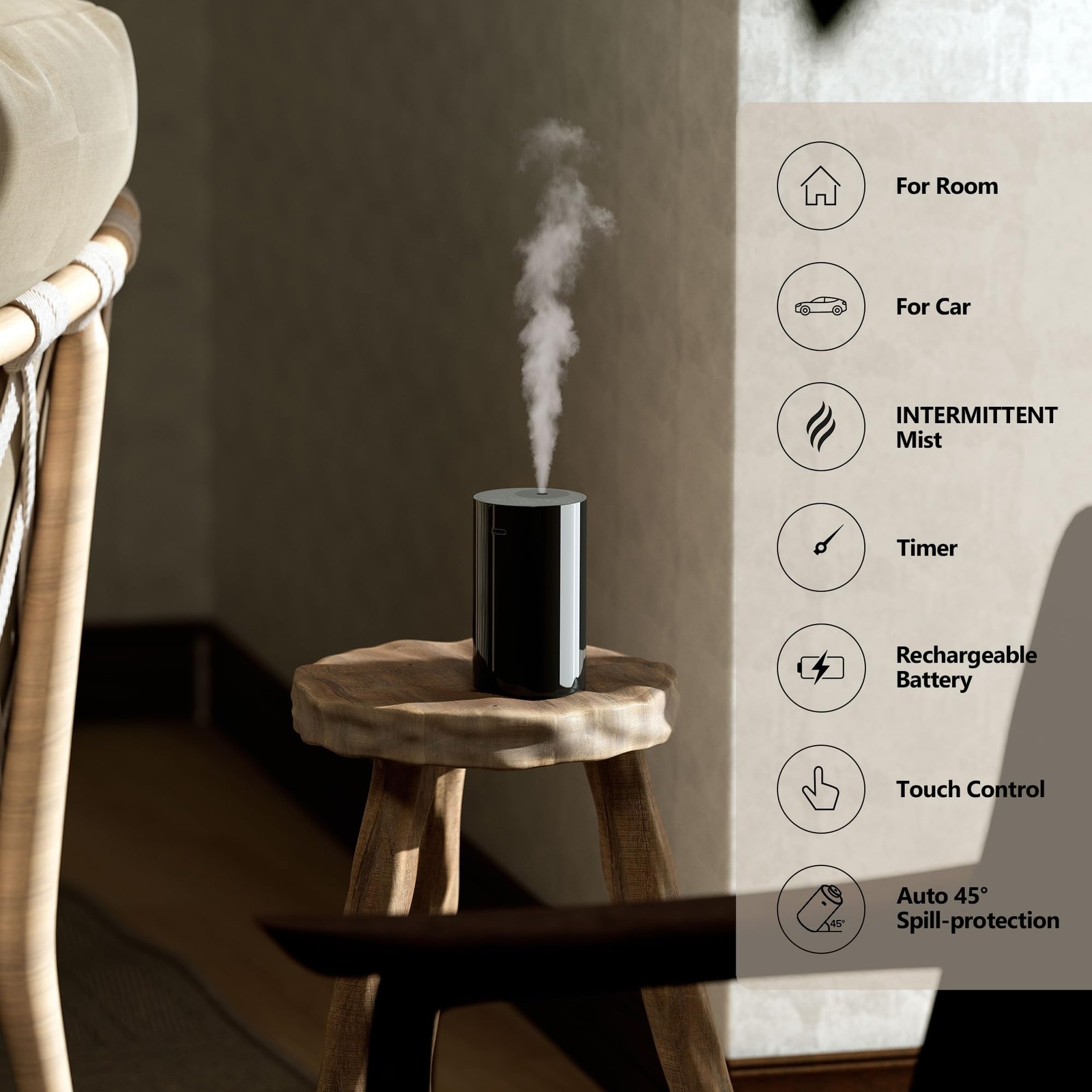Essential Oil Diffuser Waterless Ultrasonic Aromatherapy Black AN8 Airversa