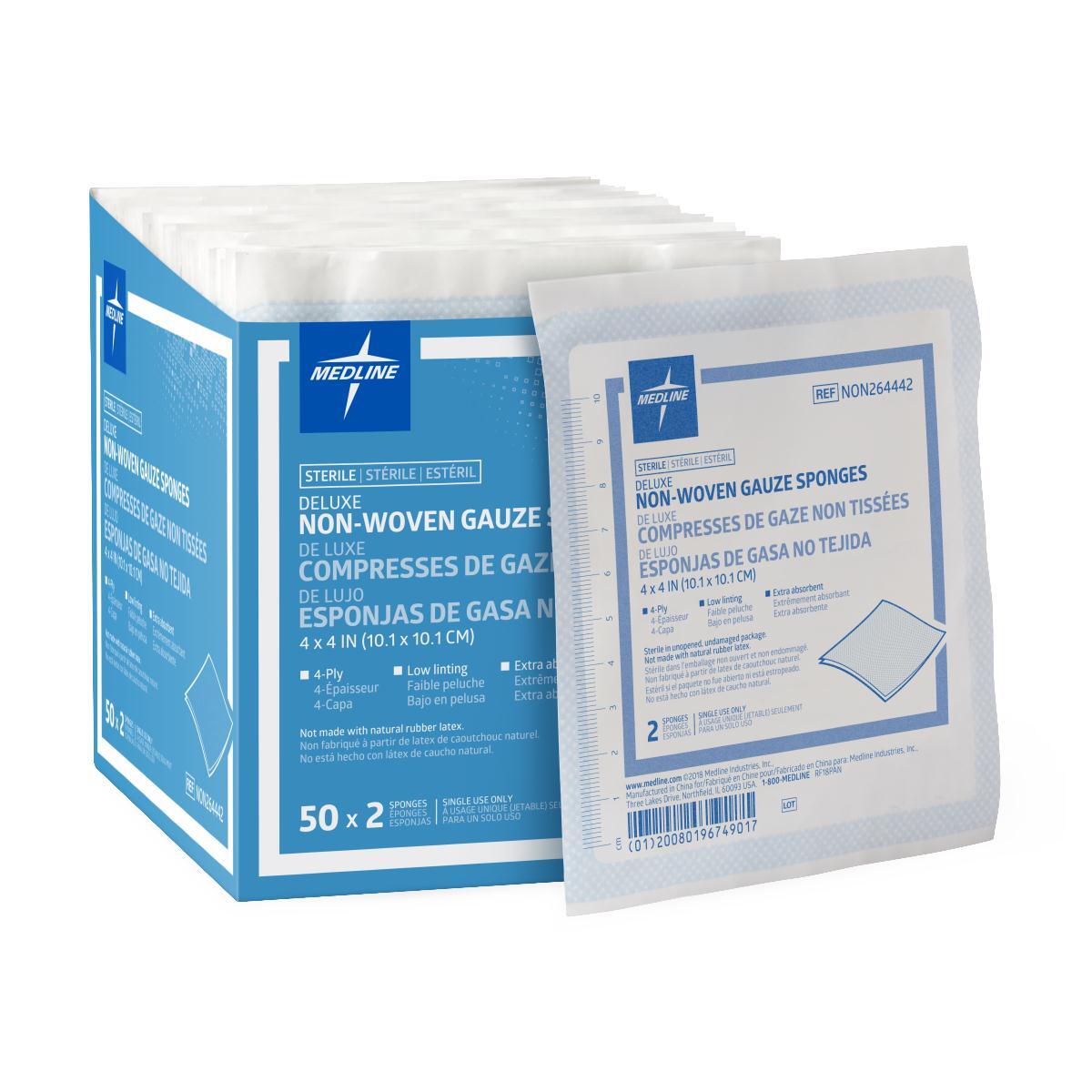 Deluxe 4-Ply Sterile Nonwoven Gauze Sponge, 4″ x 4″, Case of 1200