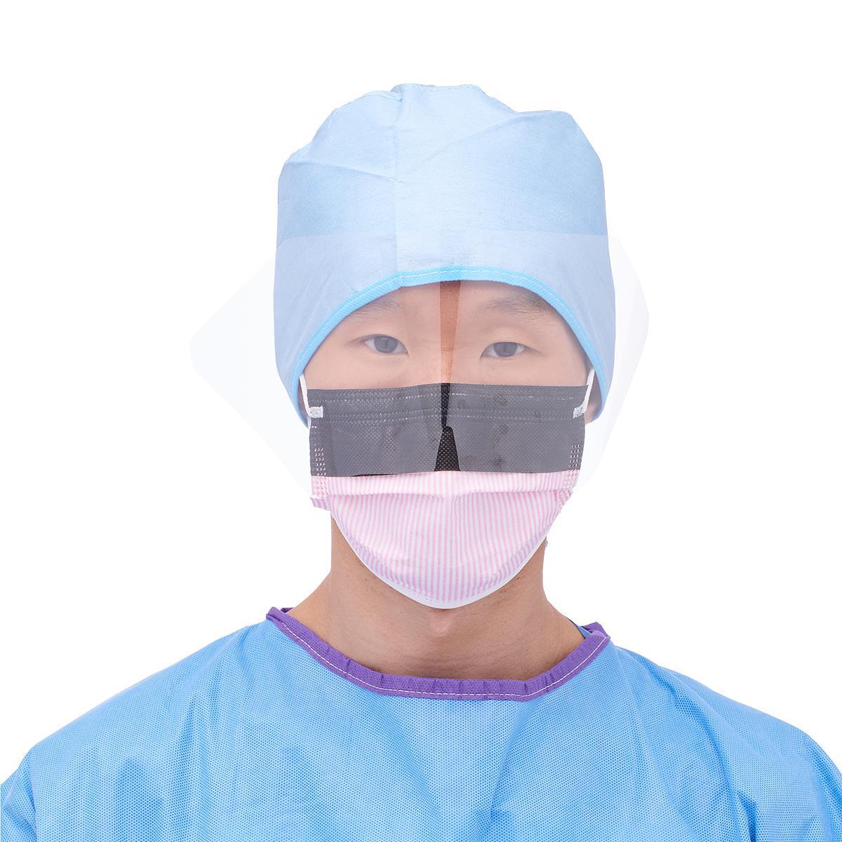 ASTM Level 3 Procedural Face Mask w/ Eye Shield and Ear Loops, Pink, Case of 100