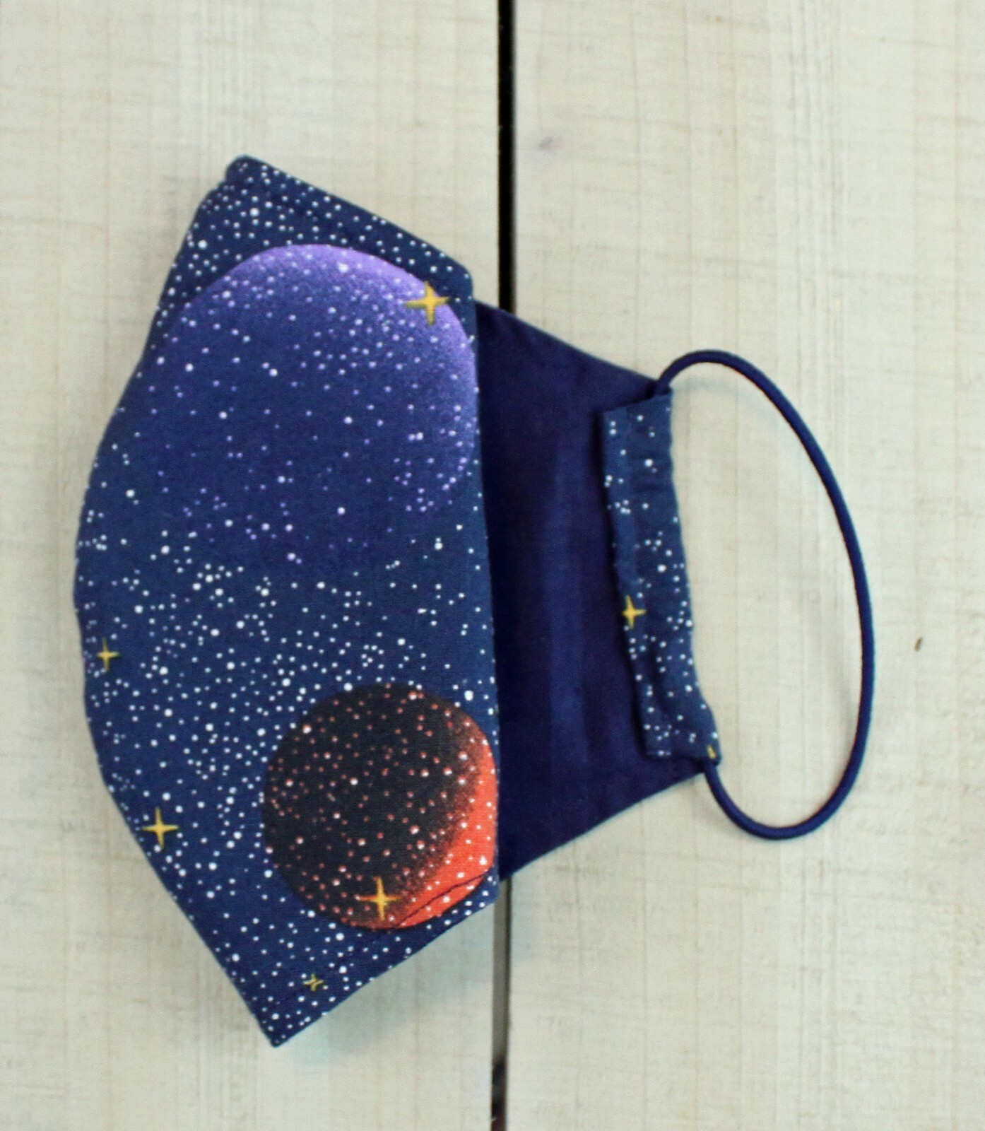 Blue Planets and Space Print 100% Cotton Face Mask. Hand sewn mask made in USA.