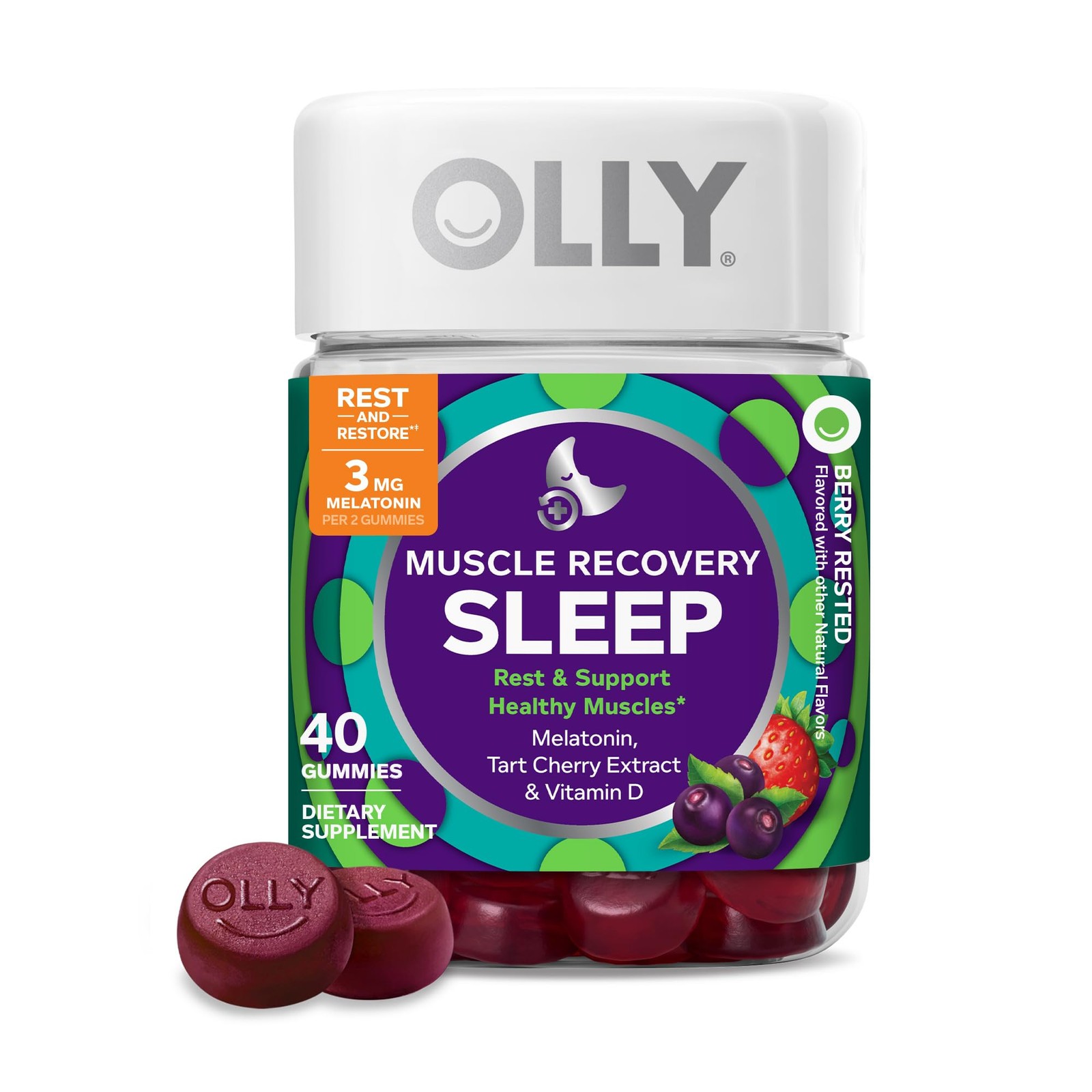 Sleep Gummies Muscle Recovery 3mg Melatonin 40 Count Purple OLLY Healthy Support