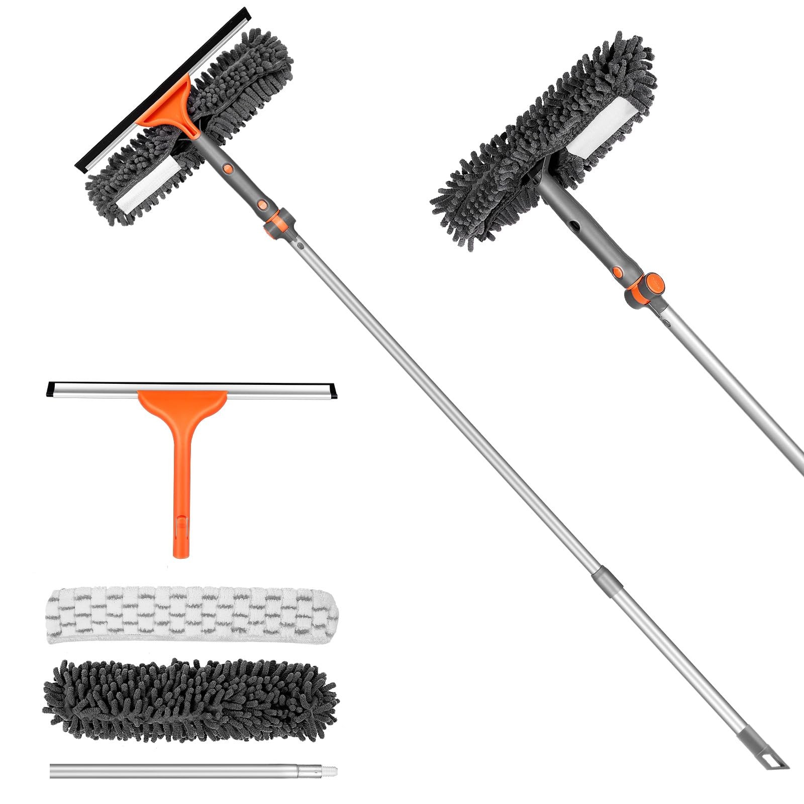 Cleaner Squeegee Set 2-in-1 Extendable Pole Bendable Head Grey Window Chabatree