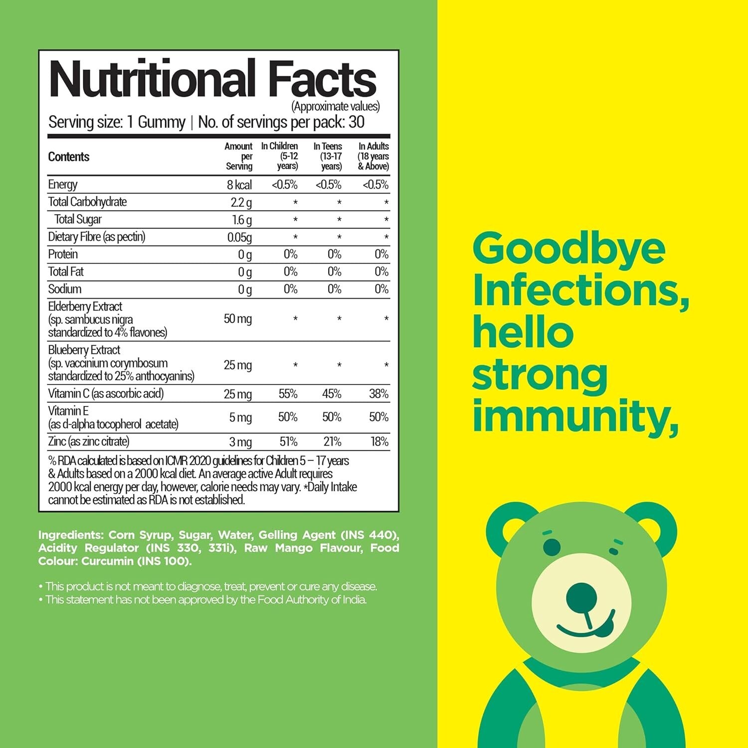 NutriBears Immuno Boost Immunity Gummies for Kids and Adults, (30 Gummy Chews)