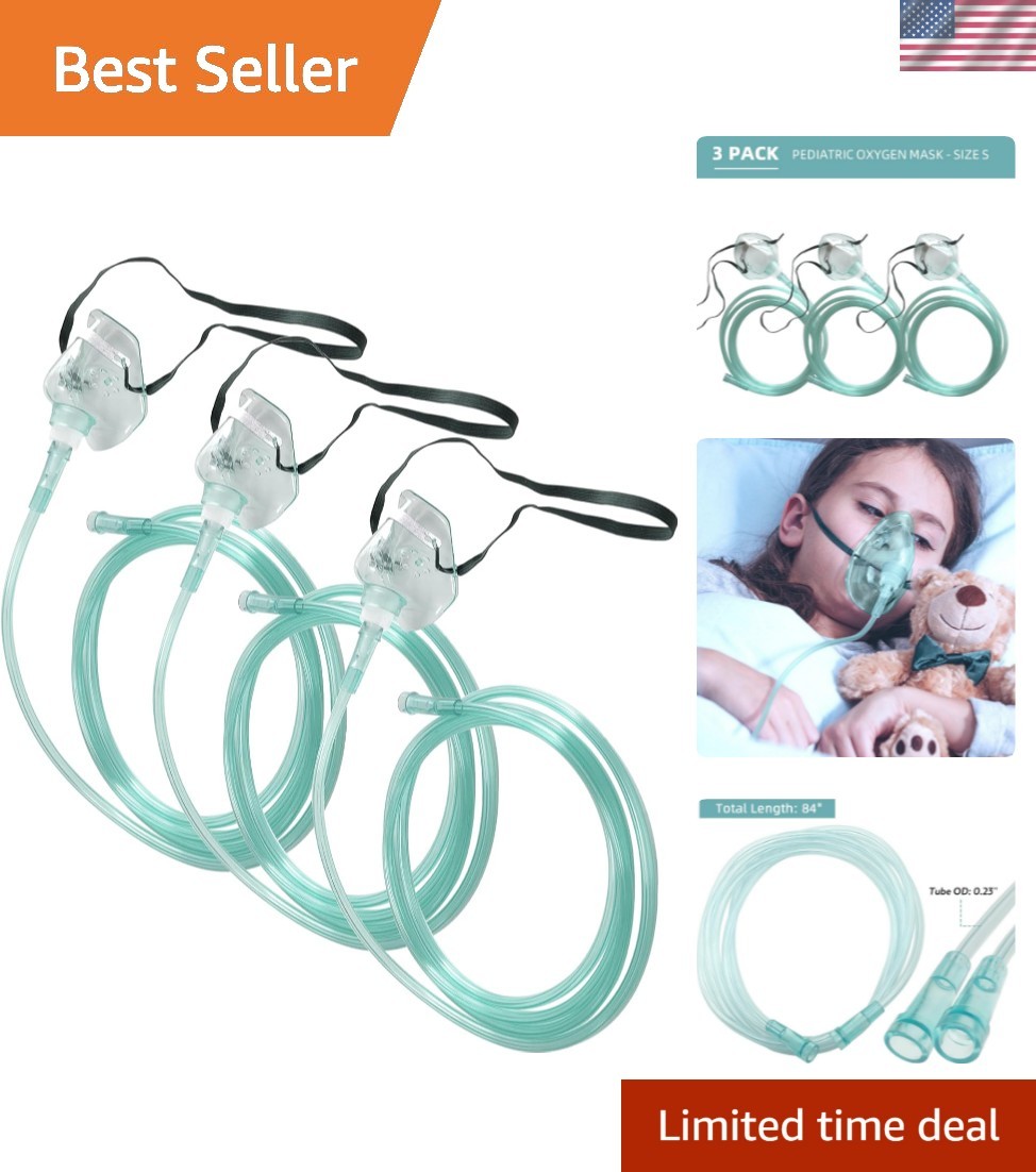 3 Pack Pediatric Oxygen Mask for Face with 7 Ft Tube, Kid Oxygen Mask with Ad…
