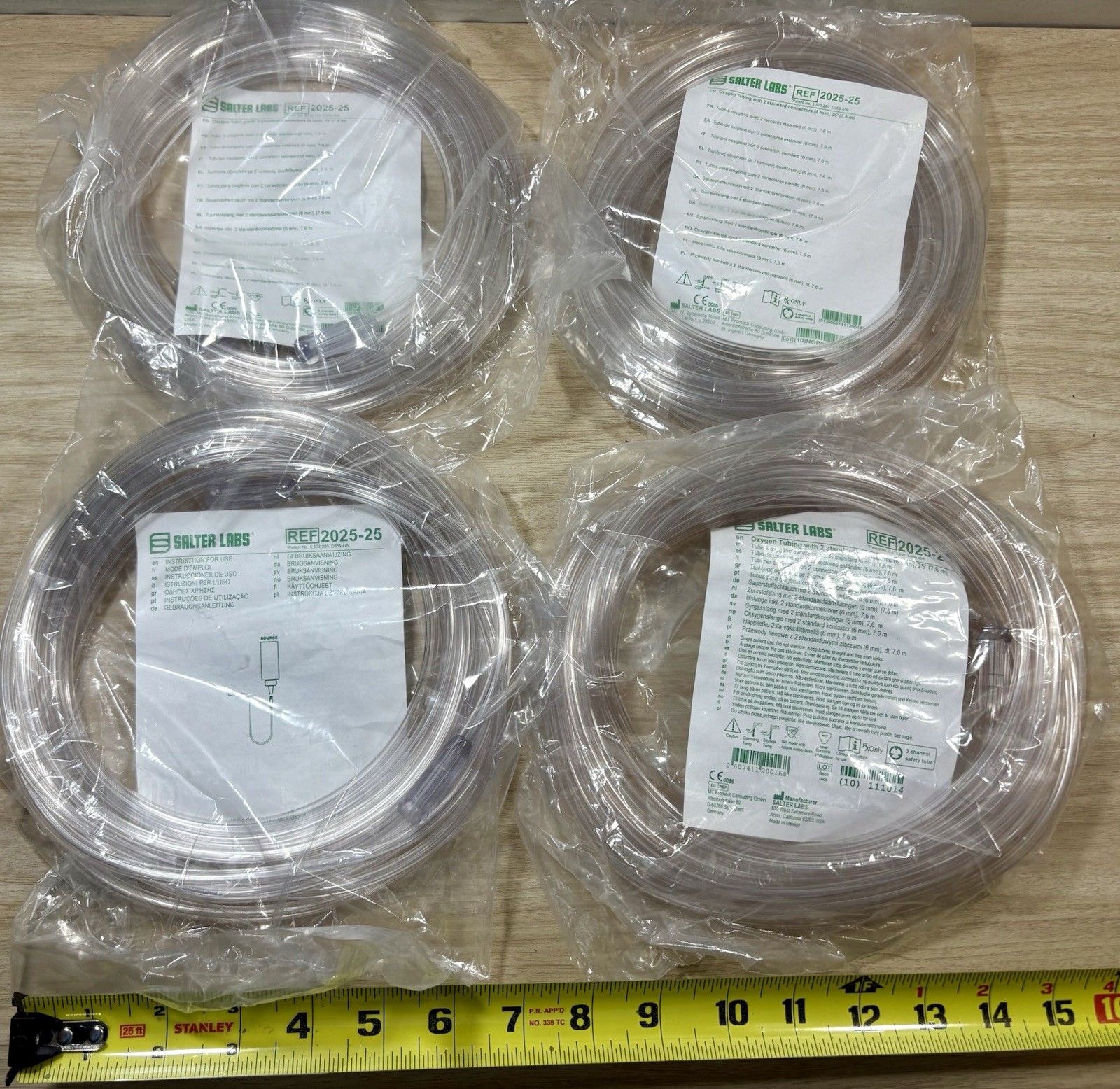 Oxygen Tubing W/2 Standard Connector 6mm, 25 Foot, NOS REF 2025-25 Lot of 4