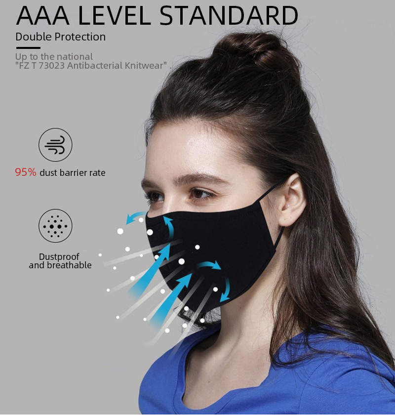 Black Silver Ion Infused Cotton Face Mask Reusable Face Cover Wasable