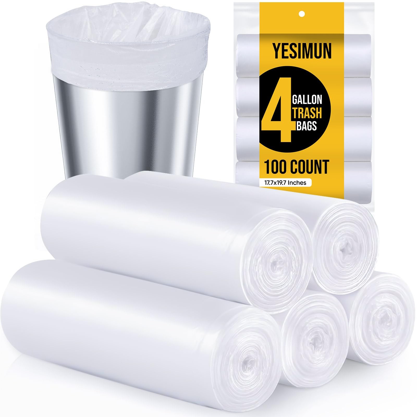 Small Trash Bags 4 Gallon – 100 Count 4 1 (Pack of 100), White