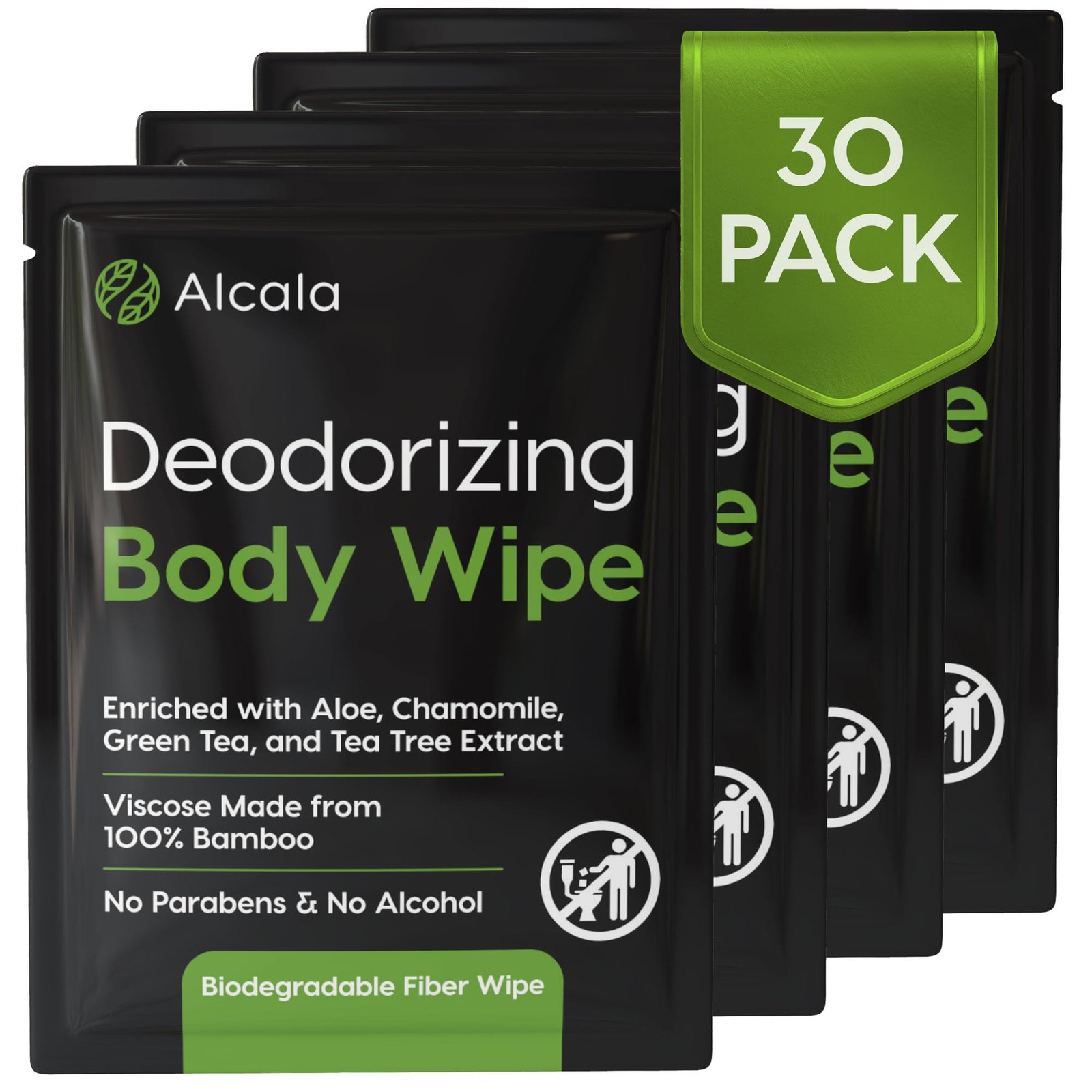 Body Wipes 30 Pack Bamboo Biodegradable Shower Wet Wipes Aloe Tea Tree Unscented