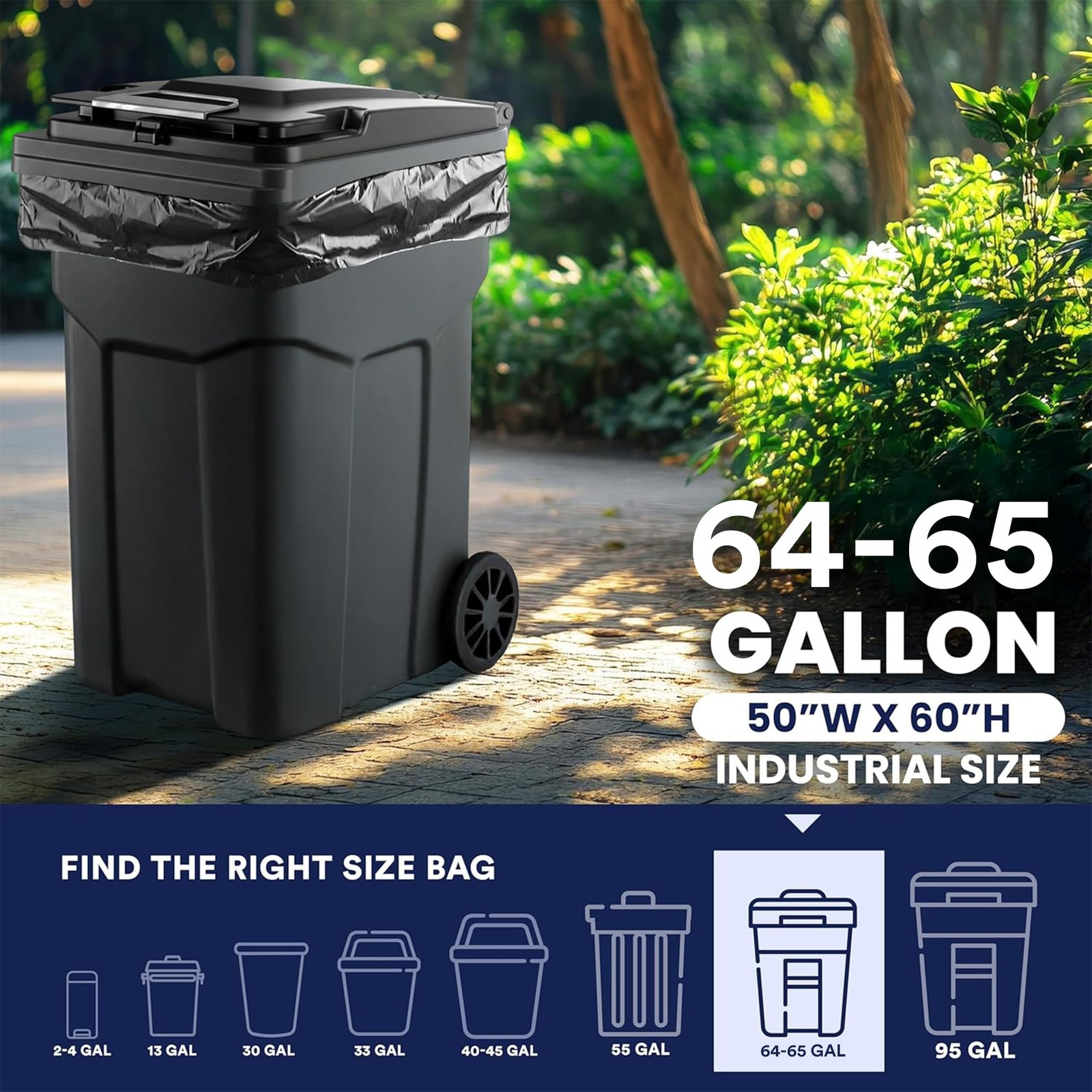 Plasticplace 64-65 Gallon Black Trash Bags, Heavy 1 Count (Pack of 25),